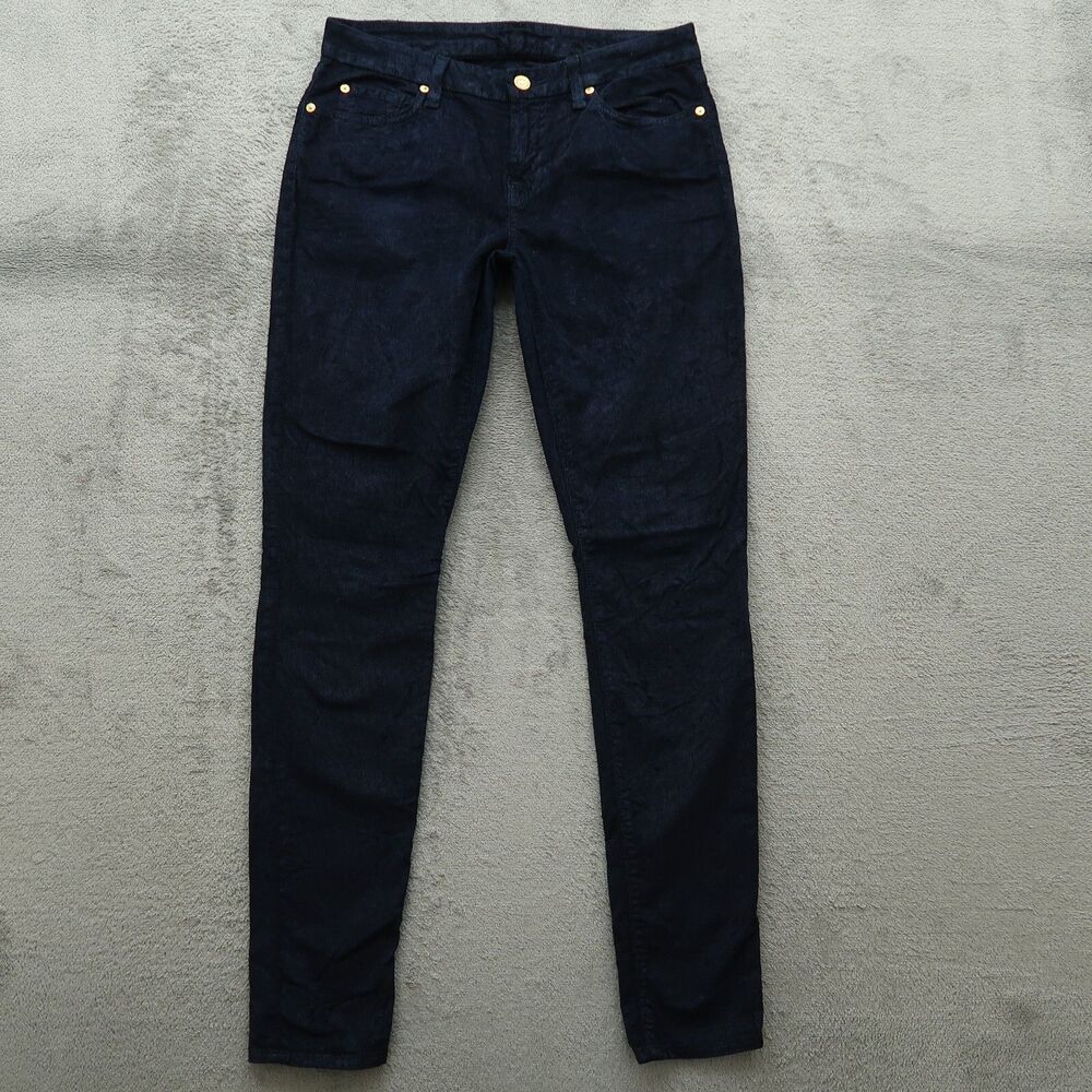 7 For All Mankind Jeans Women's 28 Dark Blue Low-Rise Corduroy Skinny 31" Inseam